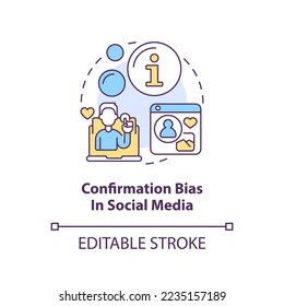 Confirmation bias in social media concept icon. Common cognitive prejudice abstract idea thin line illustration. Isolated outline drawing. Editable stroke. Arial, Myriad Pro-Bold fonts used