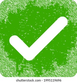 Bestätigungs-Checkbox-Symbol mit gekratztem Effekt. Einzeln Vektorbestätigung Checkbox-Symbol mit unscharfer Kautschukstruktur auf weißem Hintergrund.