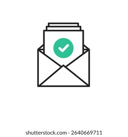 Confirmation email logo.Thin line linear art. reminder e-mail with checkbox or reading sms or popup. Email marketing. 