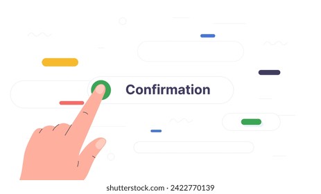 Konzept der Bestätigungshand. Charaktere machen Deal oder bestätigen Vereinbarung. Button auf der Webseite. UI und UX Design für mobile App. Cartoon-FlachVektorgrafik einzeln auf weißem Hintergrund