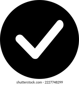 Confirmation icon in black and white colors, checkmark, confirmation button