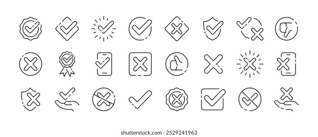 Confirmation icon collection. Confirmation check mark design. OK check mark collection. Linear style. Vector icons