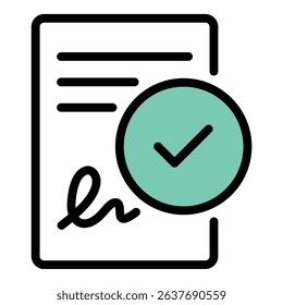 Confirmation icon flat line style illustration representing approval or verification, suitable for authentication, communication, and task completion-related projects