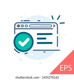 Confirmação. Tela integrada para aplicativos móveis. Linha fina plana para a Web. Ícone de ilustração de design de linha moderna de vetor
