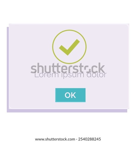 Confirmation popup window with green check mark icon showing successful operation