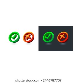 confirmation symbol and cancel symbol inside the circle. perspective green check sign, red cancel sign concept
