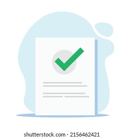 Documento aprobado confirmado con marca de verificación icono de dibujo plano de acuerdo de vector de dibujos animados símbolo de contrato certificado de papel de licencia