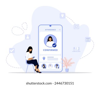 Confirmed attendance concept illustration. Suitable for landing page, ui, web, App intro card, editorial, flyer, and banner.