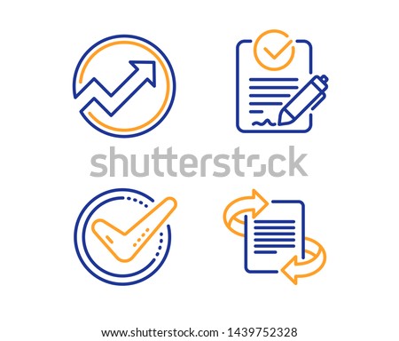 Confirmed, Audit and Rfp icons simple set. Marketing sign. Accepted message, Arrow graph, Request for proposal. Article. Education set. Linear confirmed icon. Colorful design set. Vector