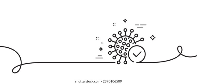 Bestätigtes Symbol der Linie Coronavirus. Kontinuierlich eine Linie mit curl. Covid-19-Viruszeichen. Corona-Virus-Symbol. Coronavirus einfarbiges Rahmenband. Loop-Kurve Muster. Vektorgrafik