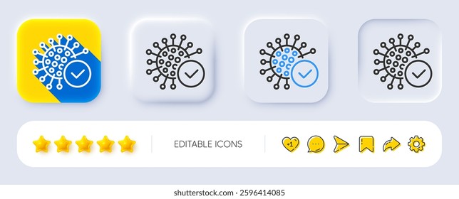 Confirmed coronavirus line icon. Neumorphic, Flat shadow, 3d buttons. Covid-19 virus sign. Corona virus symbol. Line coronavirus icon. Social media icons. Vector