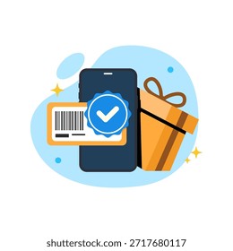 Confirmado vale de regalo digital en pantalla móvil Vector de diseño plano ui de estado vacío para interfaz de App de canje de recompensa