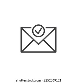 Icono de línea de correo electrónico confirmado. signo de estilo lineal para concepto móvil y diseño web. Sobre con marca de verificación icono vector de contorno. Símbolo, ilustración del logotipo. Gráficos vectoriales