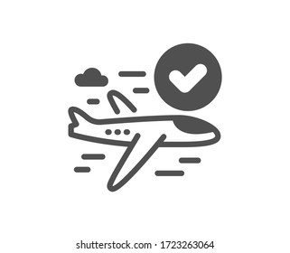 Flugsymbol bestätigt. Genehmigtes Zeichen der Charta. Geprüftes Flugzeugsymbol. Klassische Wohnfläche. Qualitätsdesign-Element. Einfach bestätigtes Flugsymbol. Vektorgrafik