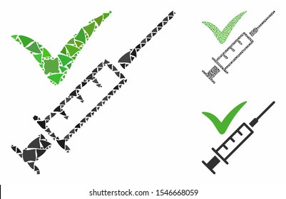Confirmed injection composition of uneven pieces in variable sizes and color tones, based on confirmed injection icon. Vector tremulant pieces are grouped into collage.