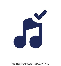 Confirmed music black pixel perfect solid ui icon. Add song to video. Approved audio track. Editing software. Silhouette symbol on white space. Glyph pictogram for web, mobile. Isolated vector image