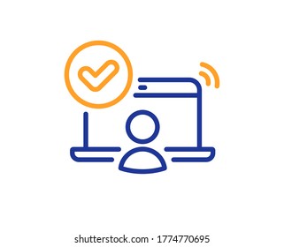 Das Symbol für die Online-Zugangszeile bestätigt. Genehmigte Notizbuch-Zeichen. Benutzersymbol überprüft. Farbenvolles Konzept der dünnen Linie. Symbol für Online-Zugriff im linearen Stil. Bearbeitbarer Strich. Vektorgrafik