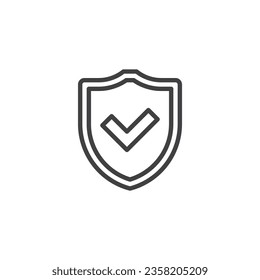 Icono de línea de protección confirmada. signo de estilo lineal para concepto móvil y diseño web. Escudo con icono del vector del contorno de marca de verificación. Símbolo, ilustración del logotipo. Gráficos vectoriales