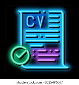 confirmed resume neon light sign vector. Glowing bright icon confirmed resume sign. transparent symbol illustration