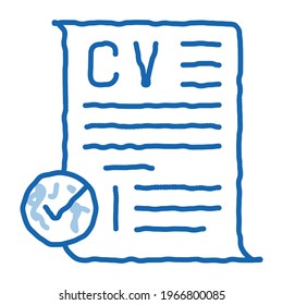confirmed resume sketch icon vector. Hand drawn blue doodle line art confirmed resume sign. isolated symbol illustration