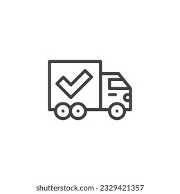 Confirmed shipment line icon. linear style sign for mobile concept and web design. Delivery truck with check mark outline vector icon. Symbol, logo illustration. Vector graphics