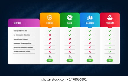 Confirmed, Vinyl record and Question mark icons simple set. Price list, pricing table. Employees talk sign. Accepted message, Retro music, Quiz chat. Collaboration. Business set. Vector