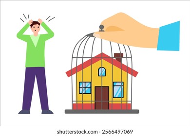 Confiscation a house. Vector simple color flat illustration.