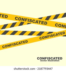 Confiscation yellow ribbon. Ban template. Landing page confiscated. Political pressure. Trade restriction and economic restrictions. Financial ban. Template vector flat design.