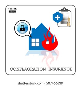 Conflagration insurance. Vector insurance icons.