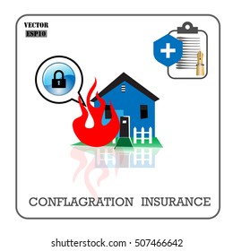 Conflagration insurance. Vector insurance icons.