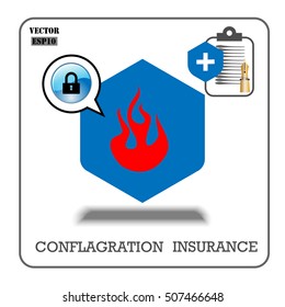 Conflagration insurance. Vector insurance icons.