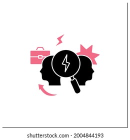 Conflict Analysis Glyph Icon. Search Conflict Causes. Dispute Between Colleagues. Disagreement At Work. Misunderstanding.Filled Flat Sign. Isolated Silhouette Vector Illustration