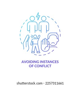 Conflict avoidance blue gradient concept icon. Combat job confrontation. Managing disagreements at workplace abstract idea thin line illustration. Isolated outline drawing. Myriad Pro-Bold font used