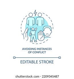 Conflict Avoidance At Workplace Blue Concept Icon. Overcoming Confrontation Abstract Idea Thin Line Illustration. Isolated Outline Drawing. Editable Stroke. Arial, Myriad Pro-Bold Fonts Used