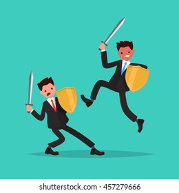 Conflict. Battle of two employees. Vector illustration of a flat design