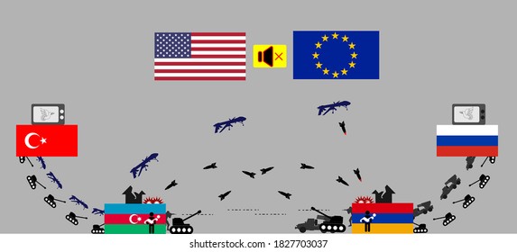 Conflict between Azerbaijan and Armenia. The illustration shows the real side of the war. No to war, hello to peace. On vector illustration