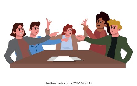 Conflict between colleagues at work. Tensed argument of angry employees. Disagreement and confrontation of business partners. Aggressive quarrel. Flat vector illustration isolated on white background