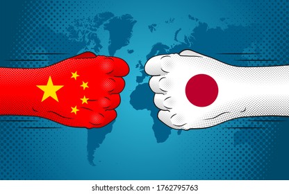 Conflict between Japan and China. Japan-China relations. Japan versus China.