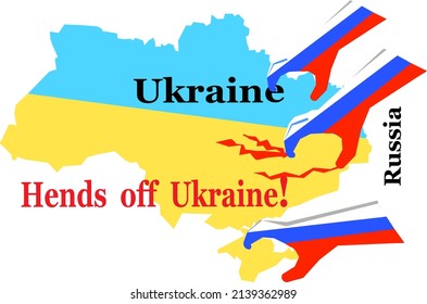 Konflikt zwischen Russland und Ukraine Hands der UkraineUkraineUkraine Karte mit knapper Hand von Russland Protest gegen Gewalt Vektor