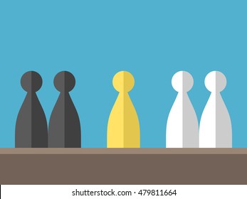 Conflict between two different groups on blue background. Mediation, diplomacy and opposition concept. Flat design. Vector illustration. EPS 8, no transparency