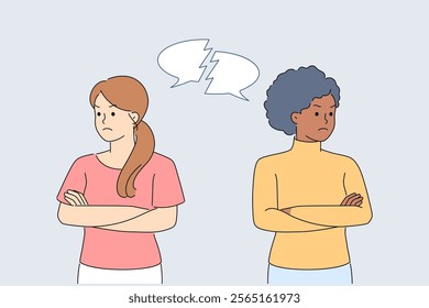 Conflict between two women caused by misunderstanding causes resentment among girls looking in different directions. Offended young ladies have experienced conflict and need joint psychotherapy