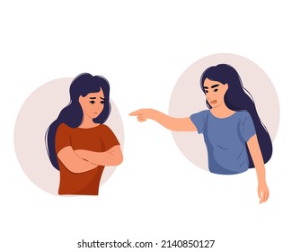  Conflict between two women. Women in a quarrel. Disagreement, resentment or misunderstanding in the family. Vector illustration