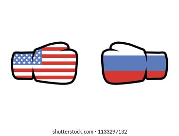 Conflict between USA and Russia, male fists - governments conflict concept