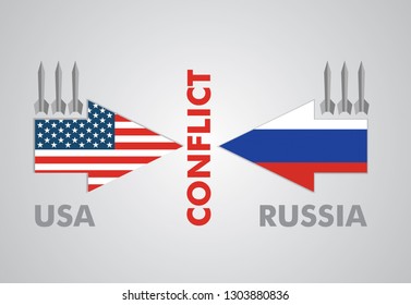 Conflict betwen USA and Russia - illustration with flag
