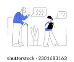 Conflict of generations abstract concept vector illustration. Generational conflict, ok boomer, intergenerational solidarity, communication adults and kids, son father, grow up abstract metaphor.