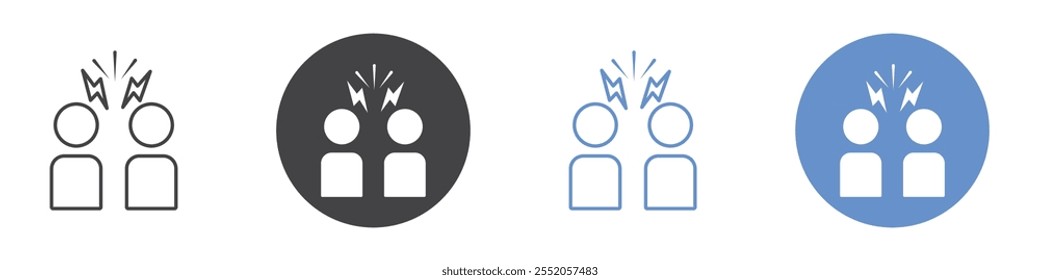 Conflict icon flat line symbol set.