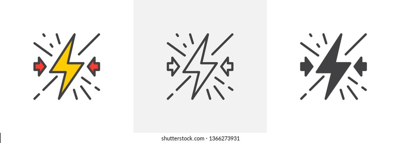 Conflict Icon. Line, Glyph And Filled Outline Colorful Version, Lightning Bolt Outline And Filled Vector Sign. Symbol, Logo Illustration. Different Style Icons Set. Vector Graphics