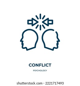 Conflict icon. Linear vector illustration from psychology collection. Outline conflict icon vector. Thin line symbol for use on web and mobile apps, logo, print media.