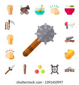 conflict icon set. 17 flat conflict icons.  Collection Of - fist, weapon, protest, cannon, fists, weapons, punch, ammunition, Punch
