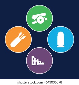 Conflict icons set. set of 4 conflict filled icons such as rocket bomb, cannon, bullet